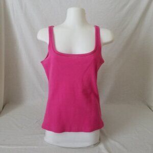 Pink Sleeveless Ribbed Knit Tank Top w/Scoop Neck and Open Knit Trim - Small
